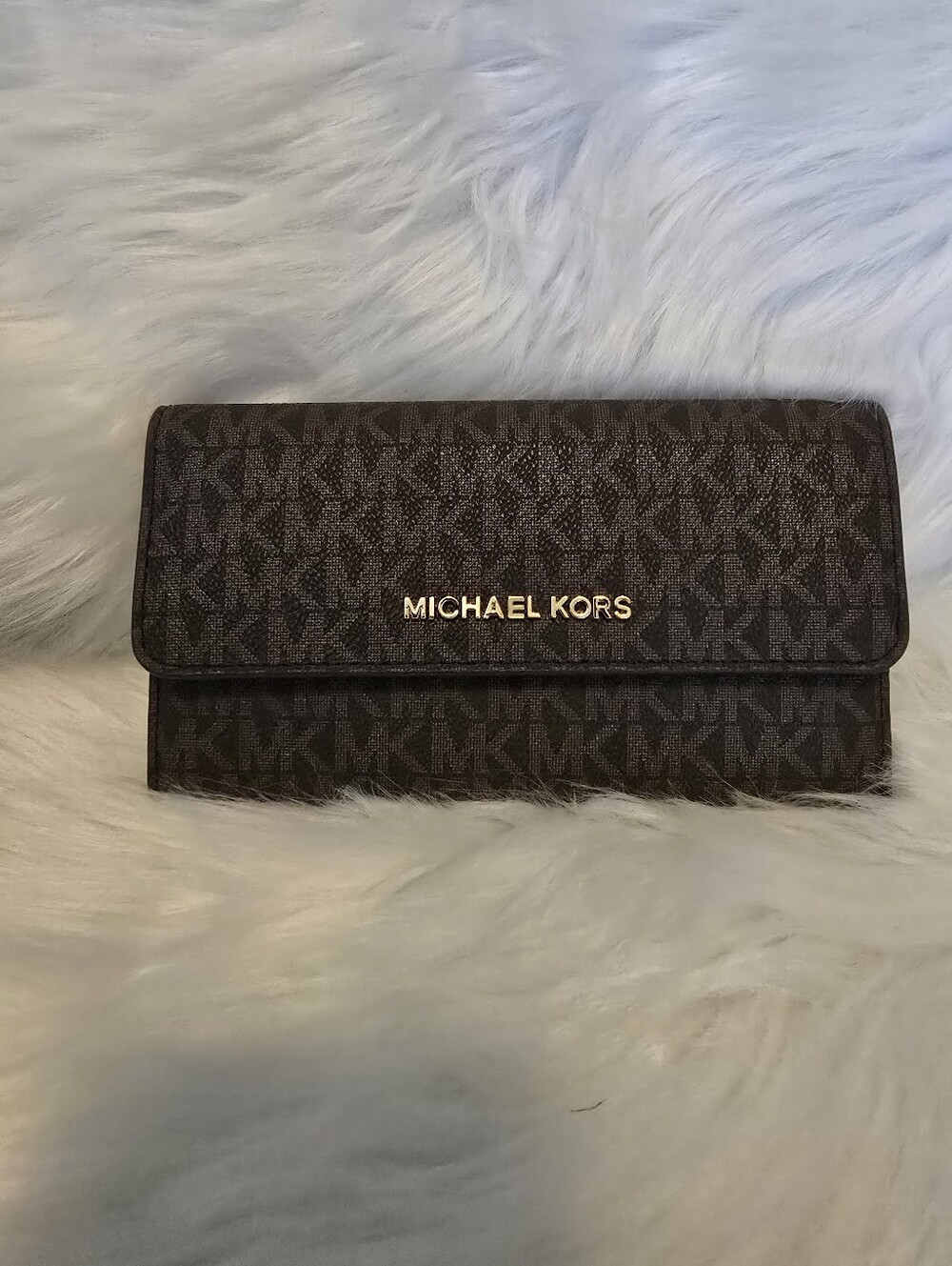 Michael Kors Beige Signature Logo Wallet with Gold Hardware